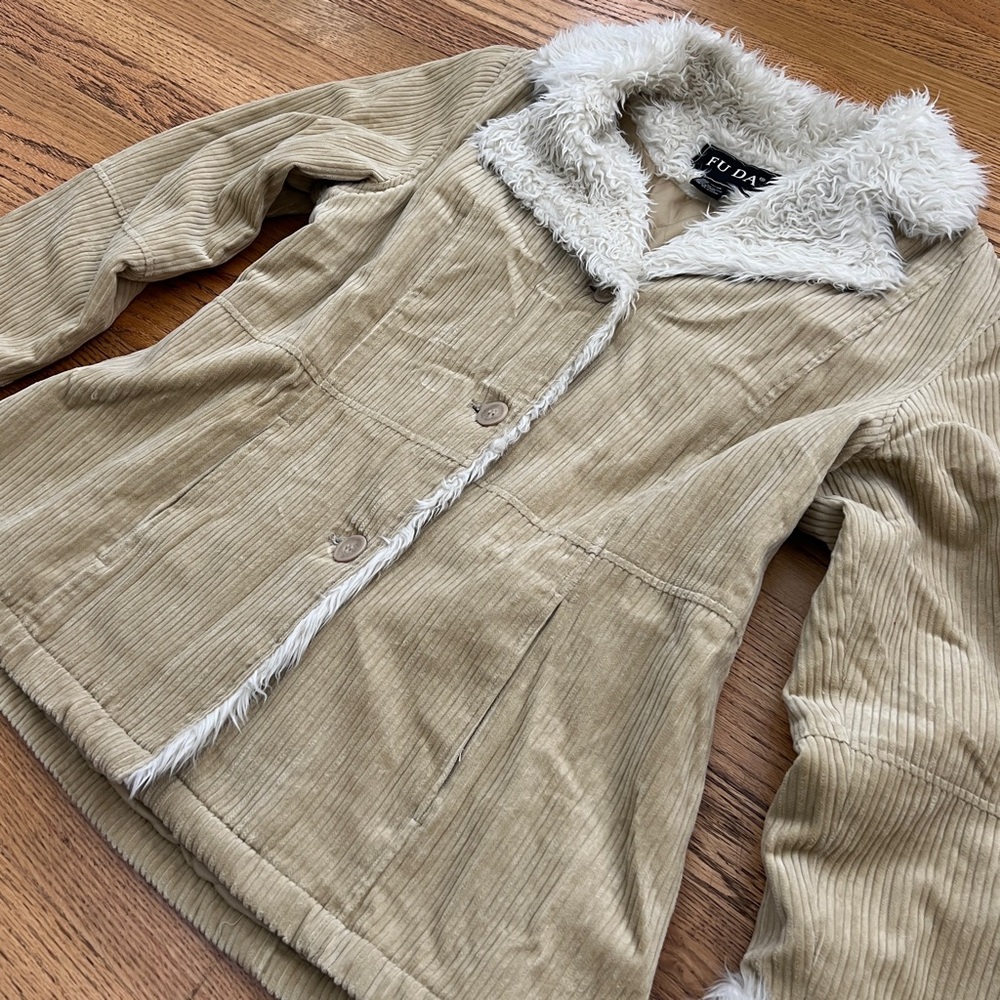Vintage Y2k Cream & Beige Corduroy Penny Lane Coat View 2